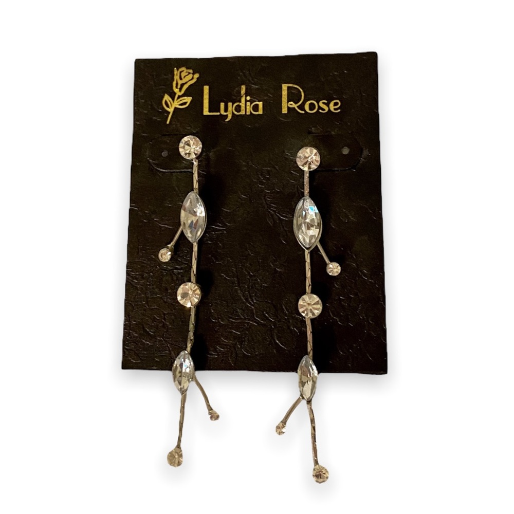 New Lydia Rose Silver Toned Long Dangle Earrings | Metallic